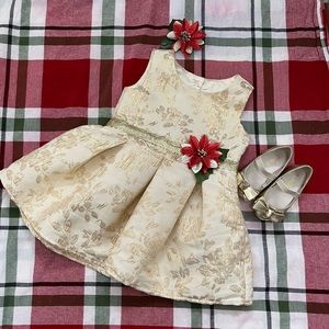 Beautiful upcycled cream and gold Christmas beauty dress. Size 2t-3t.